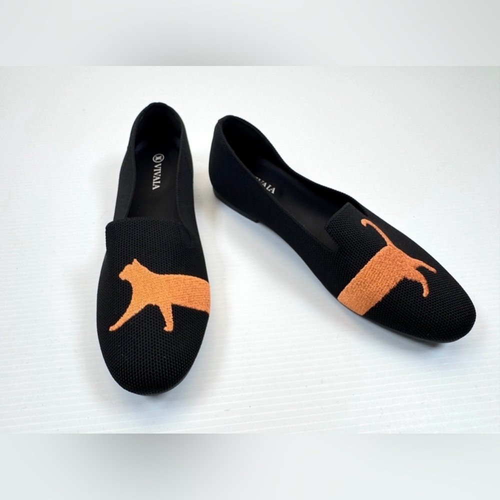 Vivaia Audrey Round-Toe Embroider Loafers Black Flats w Cat Design 41.5 (10 US) - Picture 6 of 11